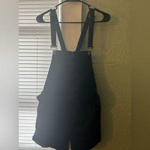 black denim overall shorts